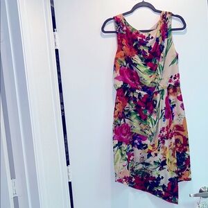 Suzi Chin For Maggie Silk Asymmetrical Sleeveless Dress Size 6 Vibrant Colors